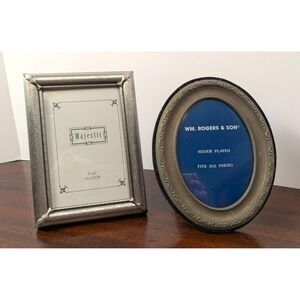 Pewter Tone Photo Frames Majestic‎ 4x6 & WM Rogers Silver Plated 3x5 Oval Lot 2